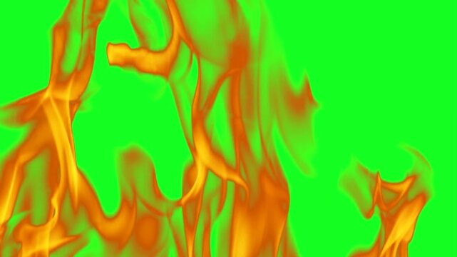 Gentle flickering flame line animation on green screen chroma key background with realistic orange red flames burning intensely flickering gently for VFX video editing motion graphics professional