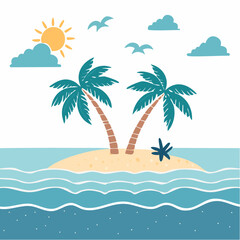 Fototapeta premium Tropical Island Paradise with Palm Trees and Ocean Waves