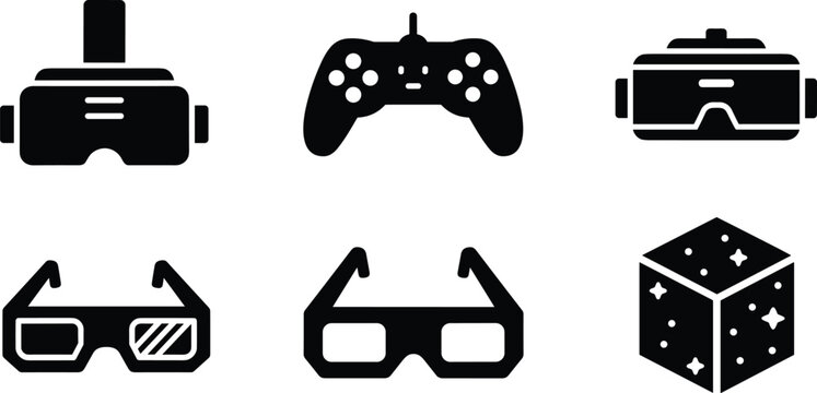 Gaming console and digital entertainment icons set isolated on white background black silhouette collection for video games and virtual reality design
