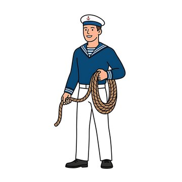 Sailor holding a rope standing.