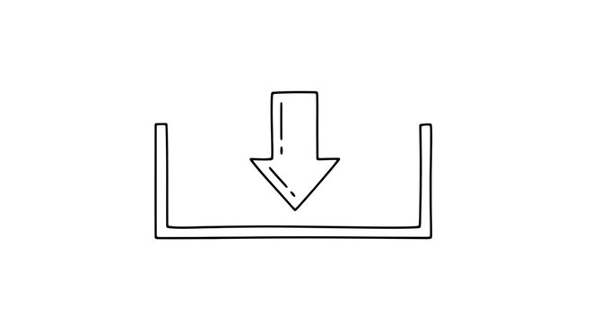 Hand-drawn download icon with arrow pointing into a box, simple sketch style