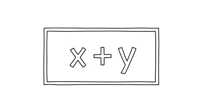 Hand-drawn equation x + y on a whiteboard, simple math concept