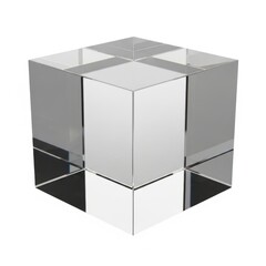 Fototapeta premium Transparent glass cube reflecting light isolated on a white background, for geometric composition