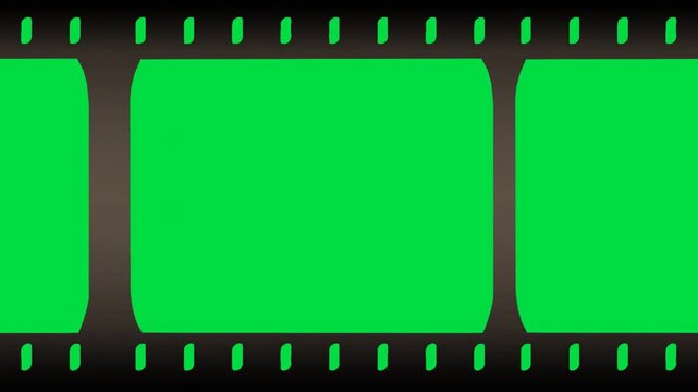 Dark Curved Edge Classic negative film strip on green screen chroma key background. smooth old transition style stock footage for cinematic video editing and creative media projects. multimedia