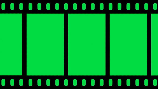 Clean Multiple Split Frames negative film strip on green screen chroma key background. standard empty roll style stock footage for cinematic video editing and creative media projects. technique
