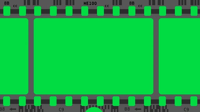 Grey Thick Solid Border negative film strip on green screen chroma key background. neutral clean slide style stock footage for cinematic video editing and creative media projects. background