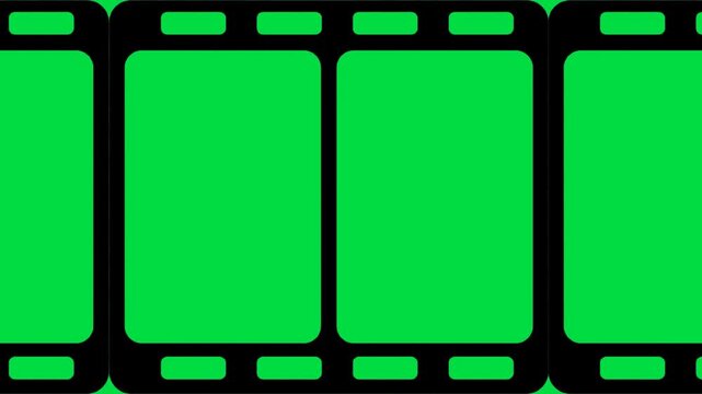 Bold Black Standard Classic negative film strip on green screen chroma key background. simple solid reel style stock footage for cinematic video editing and creative media projects. multimedia