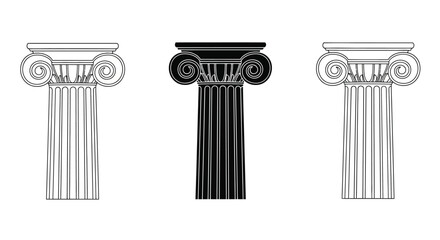 Naklejka premium ionic column illustrations black and white line art set