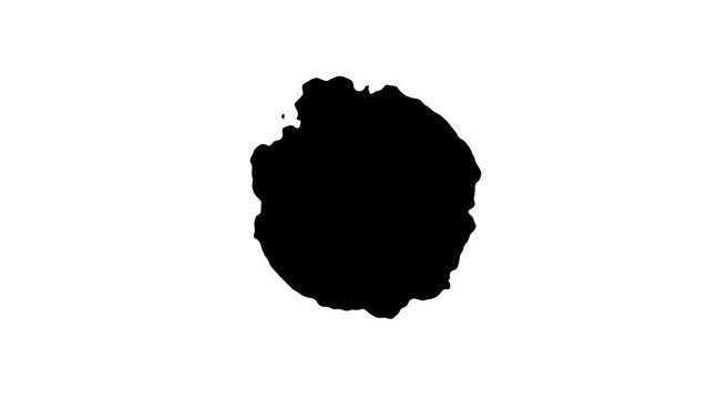 Animation black ink blot expanding on white background, for motion