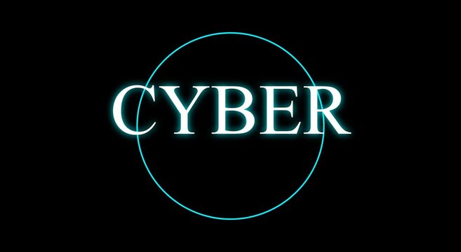 Cyber neon glowing text animation with pulsing blue loading animation