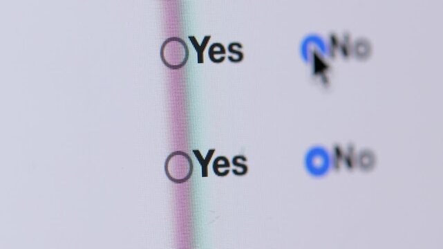 Macro shot of changing all selections to "No" for multiple options, representing the rejection of terms or turning off permissions.