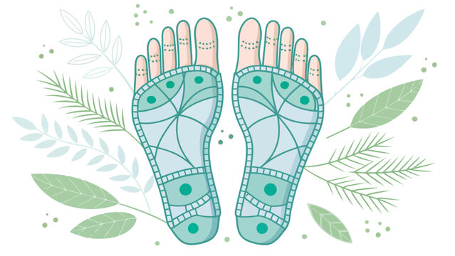 Diagram of reflexology zones on the soles of feet with foot chart pressure points holistic health alternative medicine body map human body internal organs nervous system energy flow mind body
