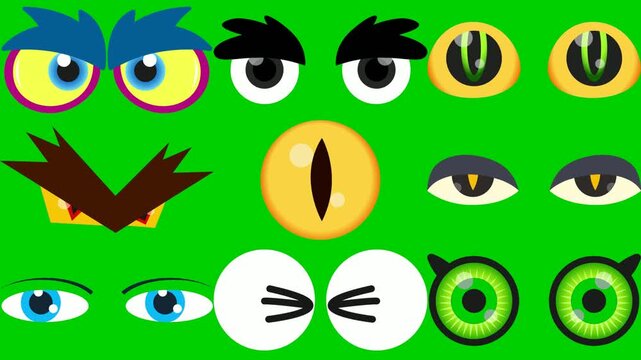 Monster eye animation on green screen chroma key background displaying creepy alien stare visual. High quality isolated footage assets for your creative projects today. Use this
