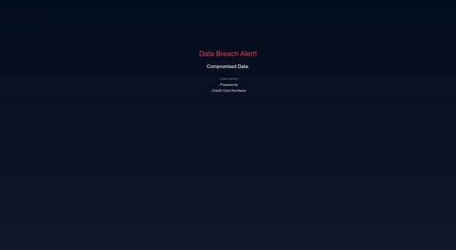Data breach alert warning screen showing compromised user animation