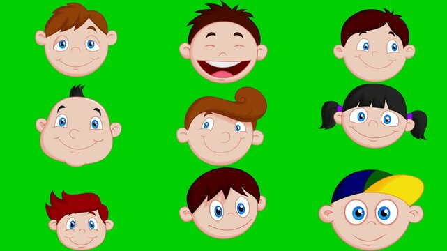 Cute kids green screen chroma key background animation featuring baby, toddler, pigtail, cap, laugh, sad, surprise, young, and cute. High quality isolated footage. Buy this pro