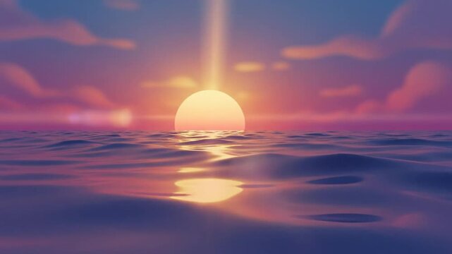 Tranquil ocean sunset over the rippling water reflecting the vibrant orange and purple sky with warm tones