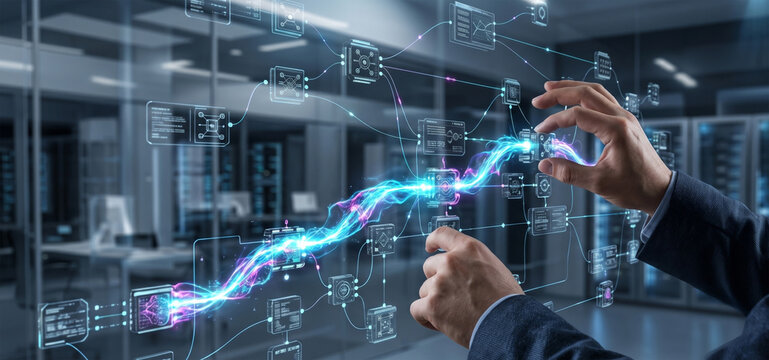 Futuristic data transfer stream, High tech information flow, Global digital connectivity grid, Advanced software synchronization, Professional network update protocol, Modern digital transformation cy