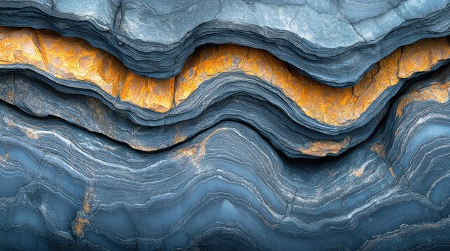Layered rock strata, blue-gray and ochre