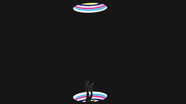 seamless loop surrealistic animation of person falling through infinite holes