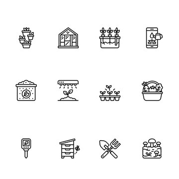 Urban Gardening and Self-Sufficiency Line Icon Set