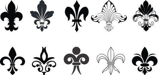 symbolic image Fluer de lis, horizontal banner monochrome fleur de lis lily, antique monarchy symbols on transparent background, vintage decorative design elements coat of arms graphic design element. © Vector Store