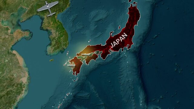 Warplane delivers atomic bombs to Japan in a historical map animation