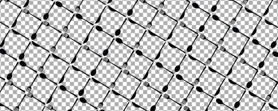 Simple classic pattern with Spoons and Forks. Abstract seamless texture with forks and spoons. Nice kitchen theme background.
