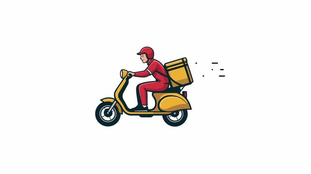 Fast Food Delivery Courier Riding a Yellow Scooter