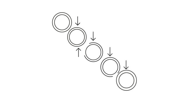 An illustration shows five circles with arrows pointing up and down in a diagonal line.