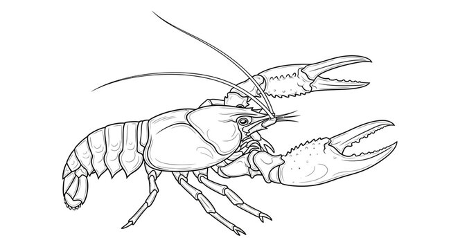 Crayfish, Lobster, Crustacean Vector Illustration, Seafood Icon, Black and White Line Art
