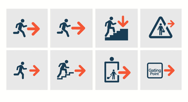 Directional signs for pedestrian movement.