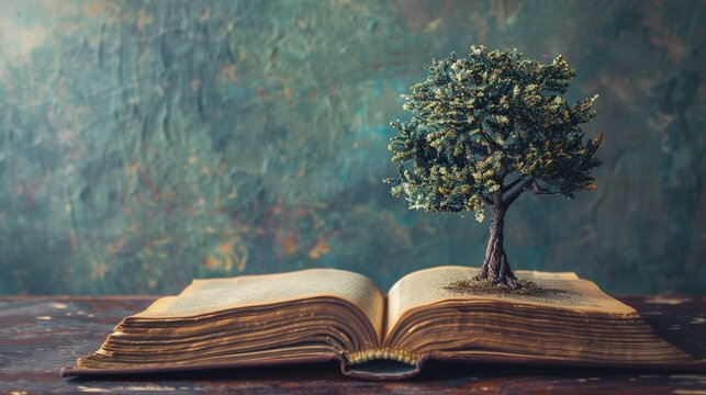 Surreal Knowledge Tree Growing from Book