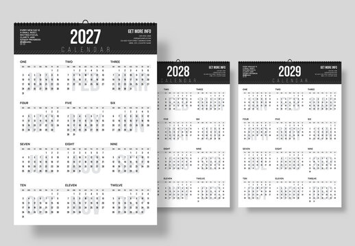 Minimal Multi Year Calendar 2027 2028 2029 Template Layout