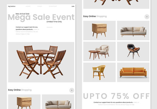 Modern Furniture Sale Email Newsletter Template Minimal Ecommerce Interior Promotion Layout Design