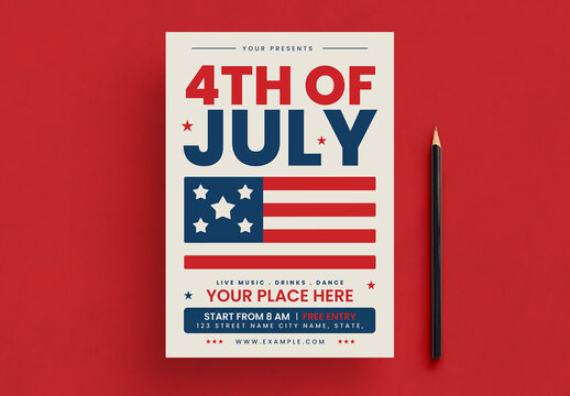 Red Flat Design Independence Day Flyer Layout