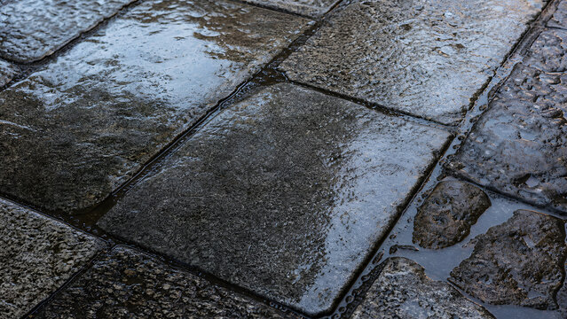 Wet Japanese Stone Pavement Background