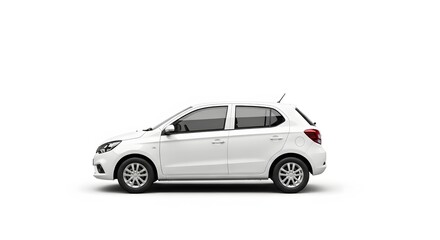 Fototapeta premium White hatchback car, compact vehicle, side view, silver wheels, modern design