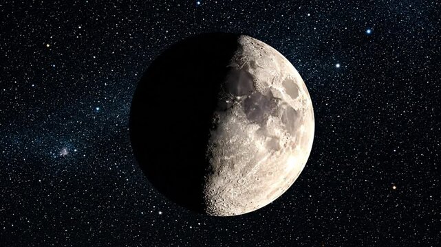 Time-lapse of the lunar cycle in space showcasing the moon's phases from full to dark during a night in the galaxy