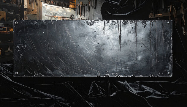 Heavily Scratched Black Iron Plate for Gritty Urban Background