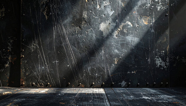 Black Scratched Metal Plate Texture with Rugged Industrial Detail