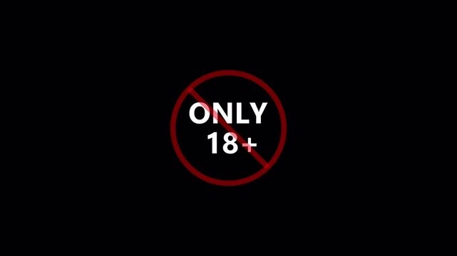 18 plus icon sign animation. 18+ Not Allowed Sign in 4K animation with alpha channel only adult content animation on transparent background 