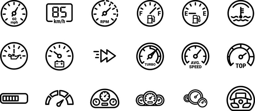 Car dashboard icons and gauges