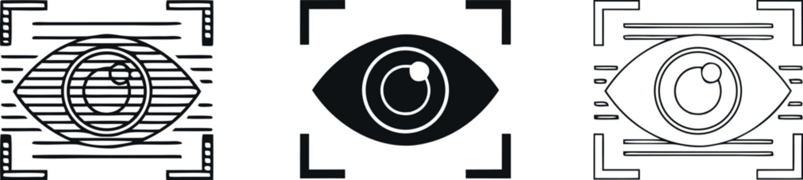 Set of Biometric Eye Scan Icons Representing Iris Recognition Digital Security and Futuristic Cybersecurity Identity Verification