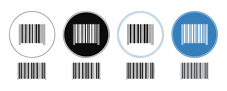 Assortment of stylized barcodes in circular and rectangular frames for diverse applications.