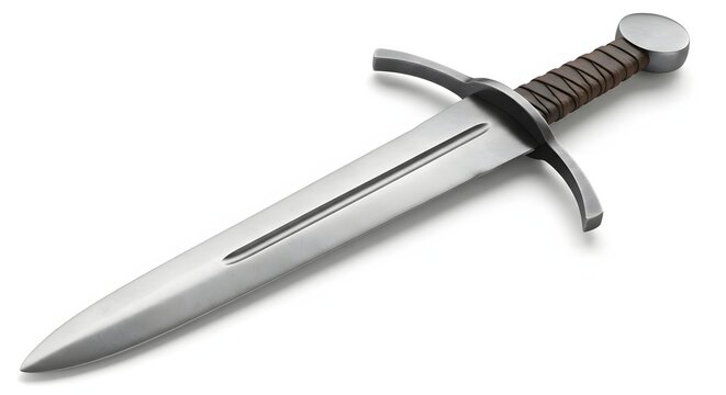 Medieval dagger, silver sword, sharp blade, leather wrapped hilt