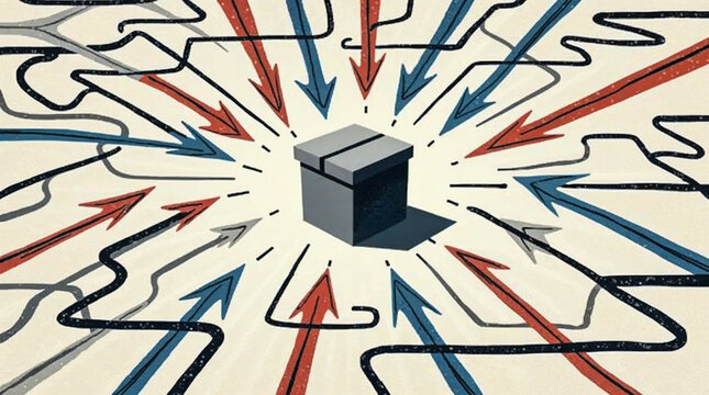 Election interference and voter manipulation illustrated through digital art in a constructivist style