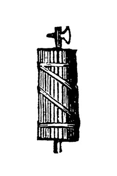 Fasces, an ancient Roman symbol of authority, featuring a bundle of rods bound together with an axe, old vintage illustration, 1897