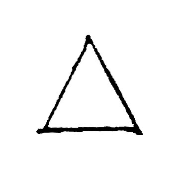 Equilateral triangle hand-drawn with slightly uneven lines, minimalist black ink on white background, old vintage illustration, 1897.
