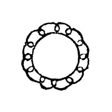 Epicycloid geometric diagram, hand-drawn circular looping curves forming a decorative wreath-like frame, old vintage illustration, 1897.
