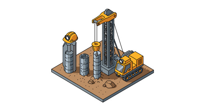 Construction drilling rig machine installing concrete piles on site.